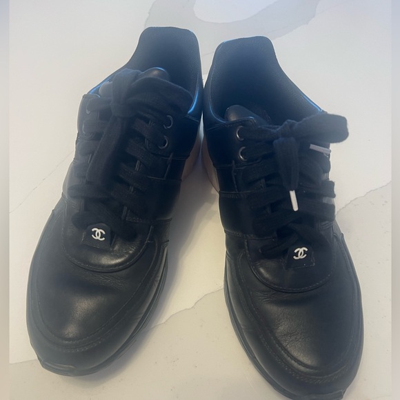Chanel black leather sneakers shoes CC logo 39.5 - Picture 15 of 16
